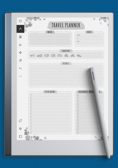 reMarkable Travel Planner Template - Floral Style