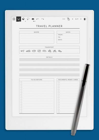 Supernote Travel Planner Template - Original Style