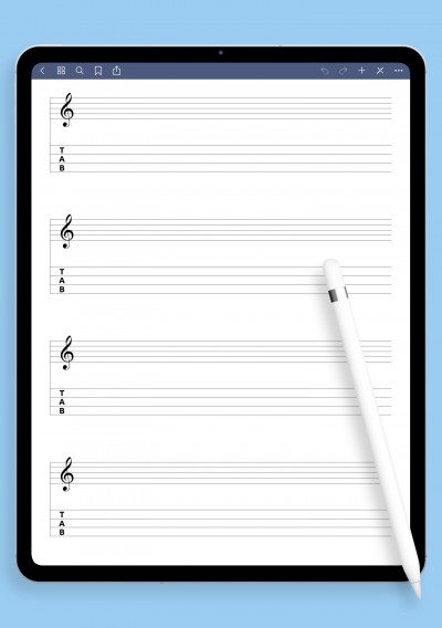 Treble + 4-String TAB (Single Staff) template for GoodNotes
