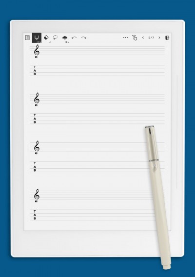 Treble + 4-String TAB (Single Staff) template for Supernote