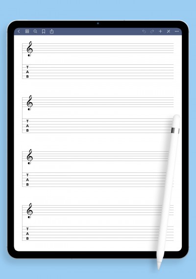Treble + 6-String TAB (Single Staff) template for GoodNotes