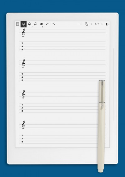 Treble + 7-String TAB (Single Staff) template for Supernote