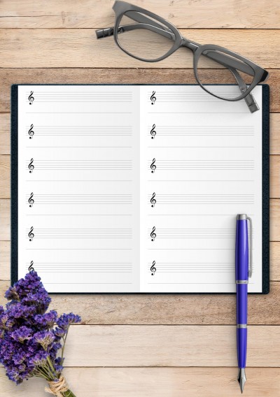 Traveler's Notebook Treble Clef Staff Paper with Lyrics Line (Printable Music Sheet)