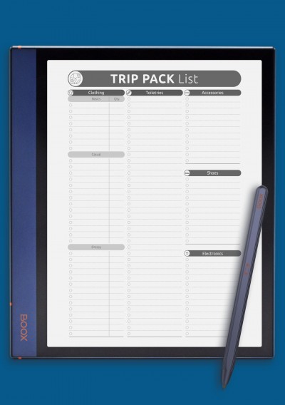 Trip Pack List Template for BOOX Note