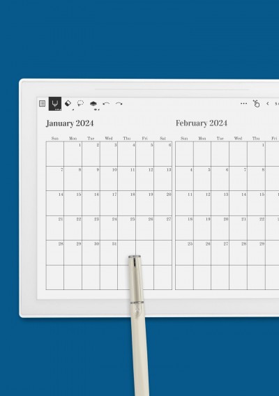 Two Months on One Page Calendar Template for Supernote
