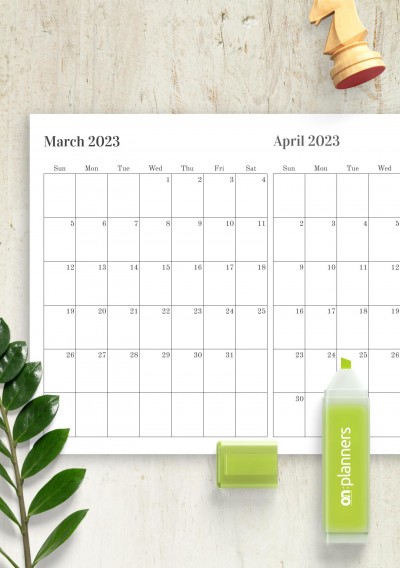 Download Two Months on One Page Calendar - Printable PDF