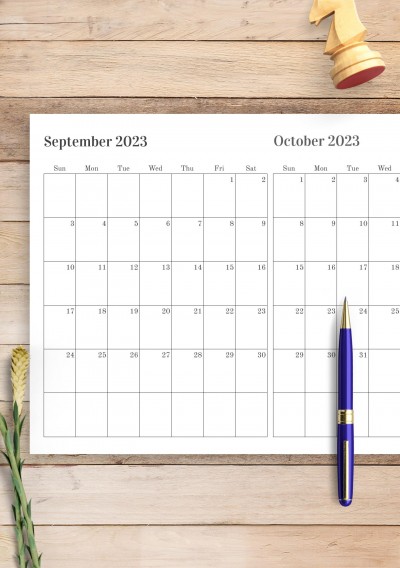 Download Two Months on One Page Calendar - Printable PDF