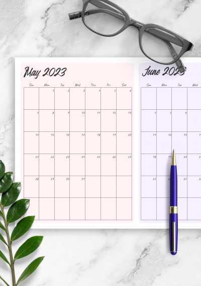 Download Two Months On Page Calendar - Printable PDF