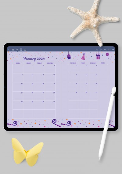 Two Page Monthly Birthday Calendar Template for iPad