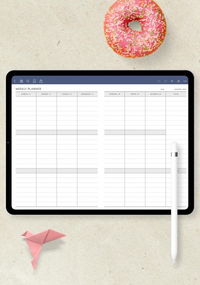 Two-Page Weekly Horizontal Planner template for GoodNotes