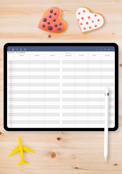 Two-page Weekly Hourly Scheduler for iPad