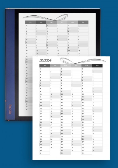 Two pages vertical calendar template for BOOX Note