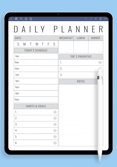 GoodNotes Undated daily planner template with big section for notes