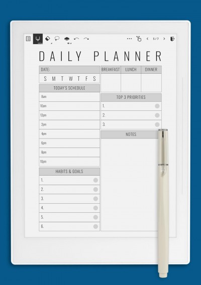 Supernote A5X Undated daily planner with big section for notes template