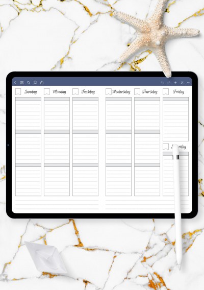 Undated weekly schedule template for Notability