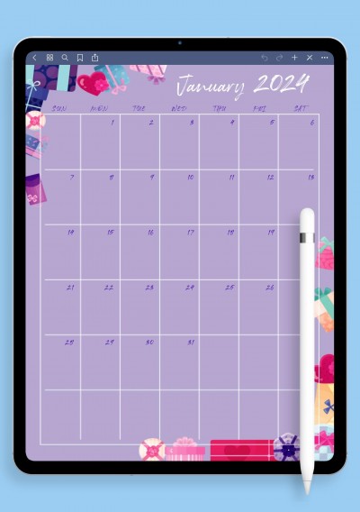 Violet Monthly Birthday Calendar Template for iPad & Android