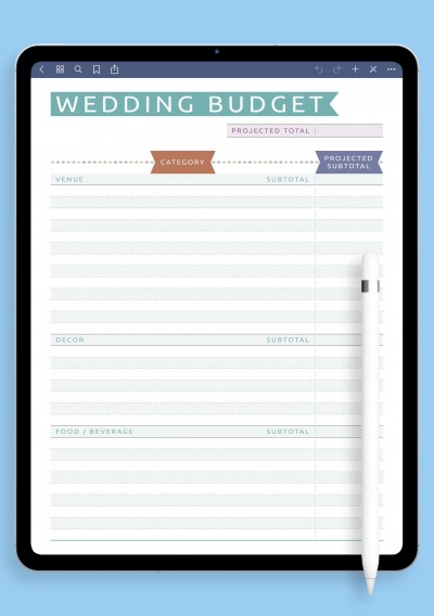 iPad Wedding Budget Template - Casual