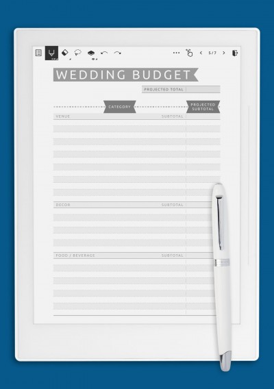 Wedding Budget Template - Casual for Supernote