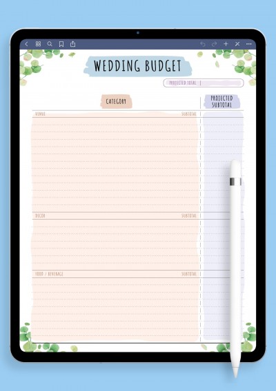 Wedding Budget Template - Floral for iPad