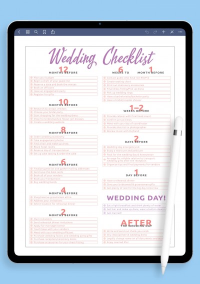 Wedding Checklist template for GoodNotes