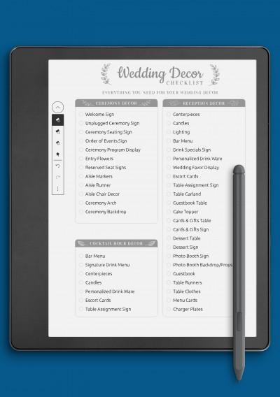 Wedding Decor Checkist - Elegance Style Template for Kindle Scribe