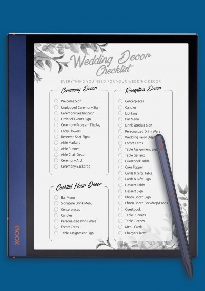 Wedding Decor Checklist Template for BOOX Note
