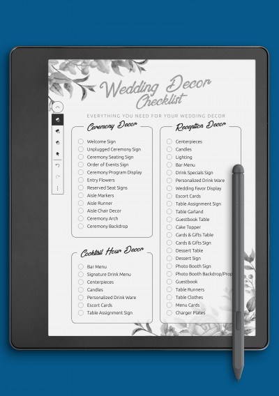 Wedding Decor Checklist Template for Kindle Scribe