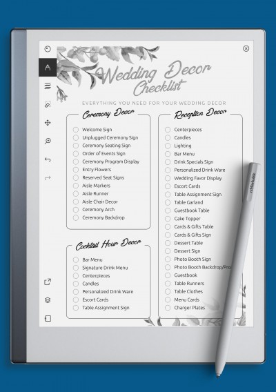 reMarkable Wedding Decor Checklist Template