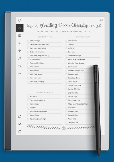 reMarkable Wedding Decor Checklist - Romantic Style Template