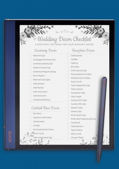 Wedding Decor Checklist - Shabby Chic Style template for BOOX Note