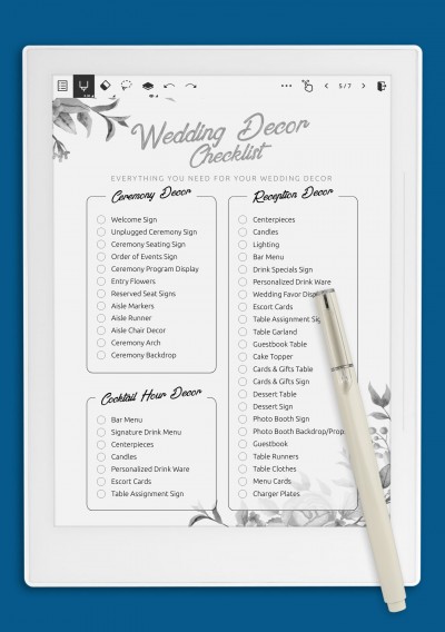 Supernote A6X Wedding Decor Checklist Template