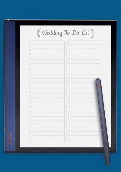 Wedding To Do List - Elegance Style Template for BOOX Note