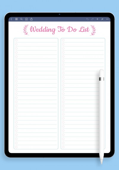 Wedding To Do List - Elegance Style Template for GoodNotes