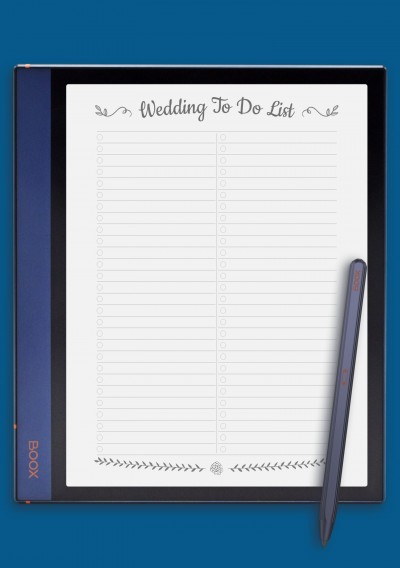 Wedding To Do List - Romantic Style Template for BOOX Note