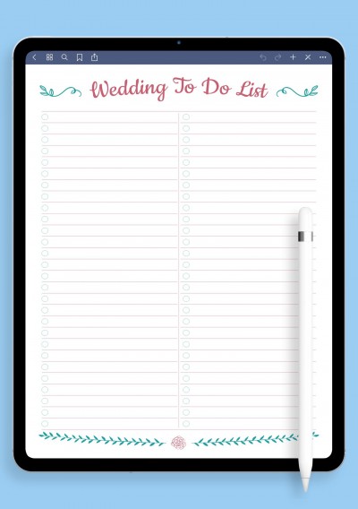 iPad Wedding To Do List - Romantic Style Template