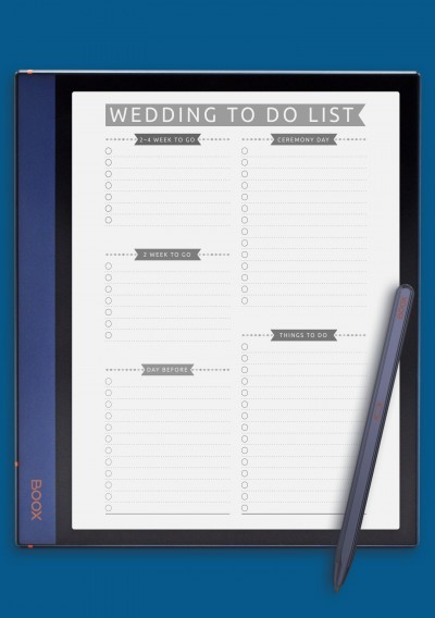 Wedding To Do List - Casual Template for ONYX BOOX