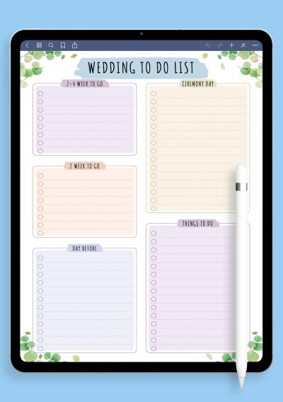 Wedding To Do List Template - Floral for iPad