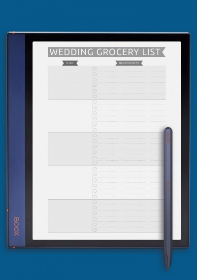 Wedding Grocery List Template - Casual for BOOX Note