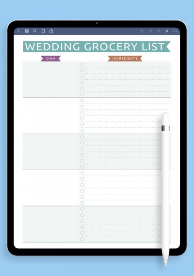 Wedding Grocery List Template - Casual for GoodNotes
