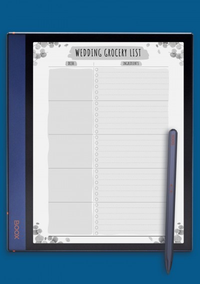 Wedding Grocery List Template - Floral for BOOX Note