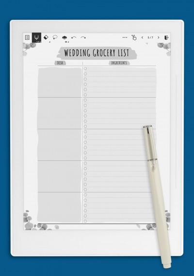 Wedding Grocery List - Floral Template for Supernote A5X