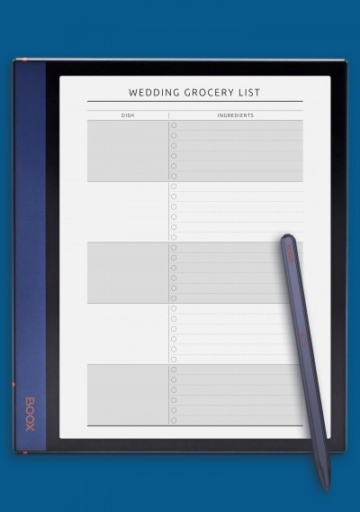 Wedding Grocery List Template - Original for BOOX Note