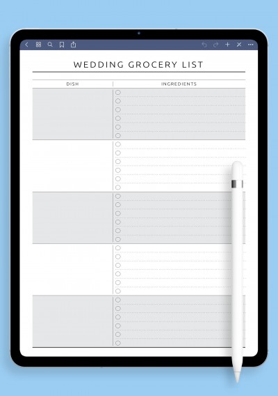 iPad & Android Wedding Grocery List Template - Original