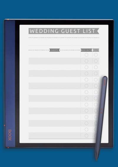 Wedding Guest List - Casual Style Template for BOOX Note
