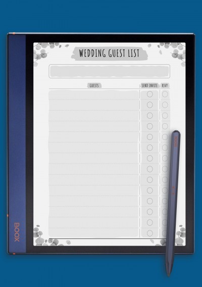Wedding Guest List - Floral Style Template for BOOX Note