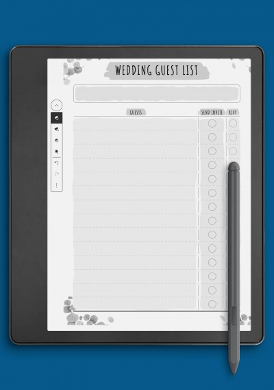 Wedding Guest List - Floral Style Template for Kindle Scribe
