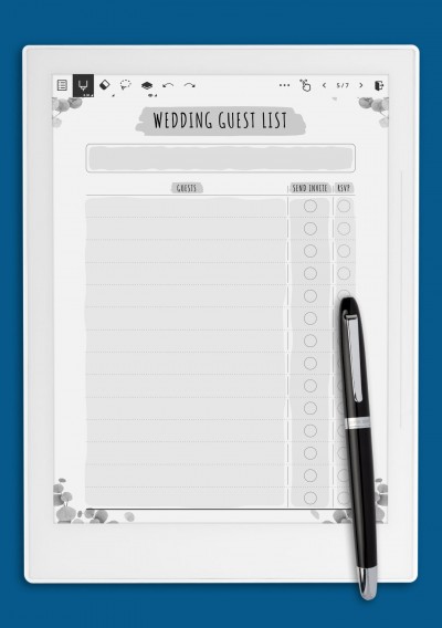 Supernote A6X Wedding Guest List - Floral Style Template