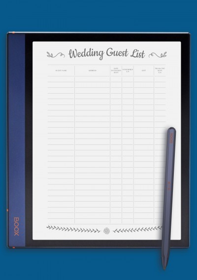 Wedding Guest List with Gift Section Template for BOOX Note