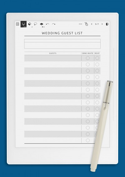 Supernote Wedding Guest List - Original Style Template