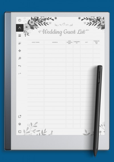 reMarkable Wedding Guest List Template with Floral Pattern